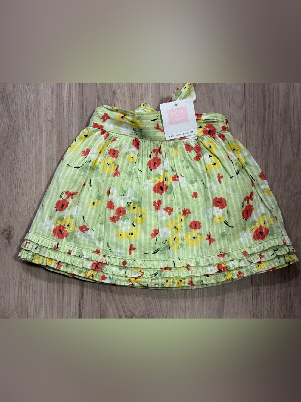 Janie and Jack Light Green Floral Skirt with Yellow & Red Blooms Size 18-24 mo